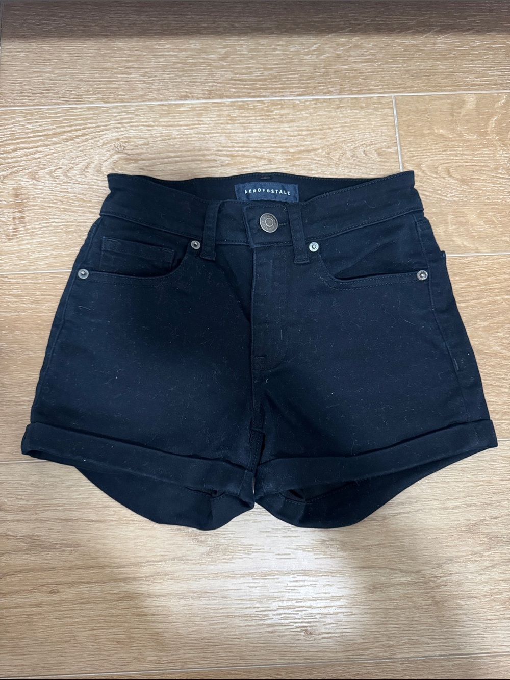 Aeropostale Black High-Rise Rolled Hem Shorts